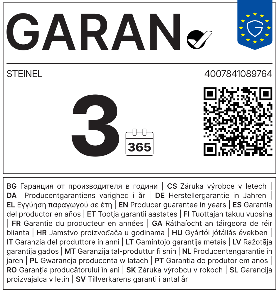 Étiquette de garantie GARAN pour HM 1920 E Boîte pliante