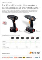 PFA-compatible hot air guns and glue guns and the matching batteries in a table